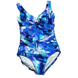 Maxine Purple Blue Neon Full Piece Full Coverage Modest Cinched Waist Bathinsuit